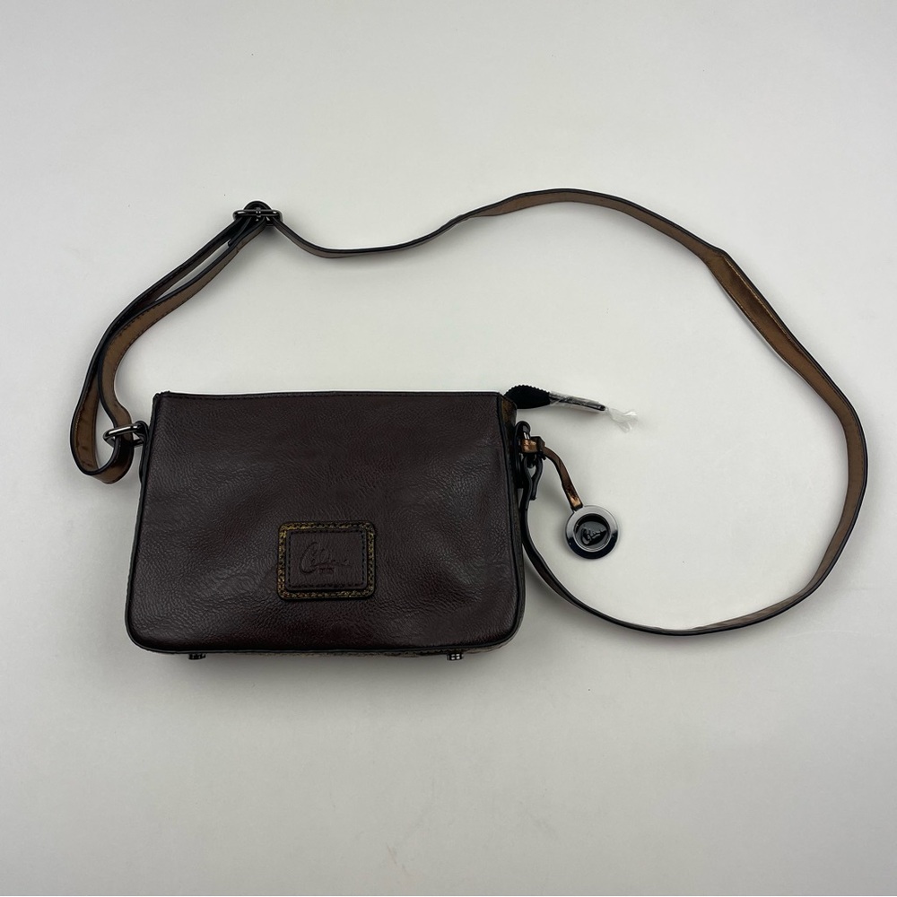 Celine Dion Black Shoulder bag Faux Leather with Silver Inserts Pockets NEW